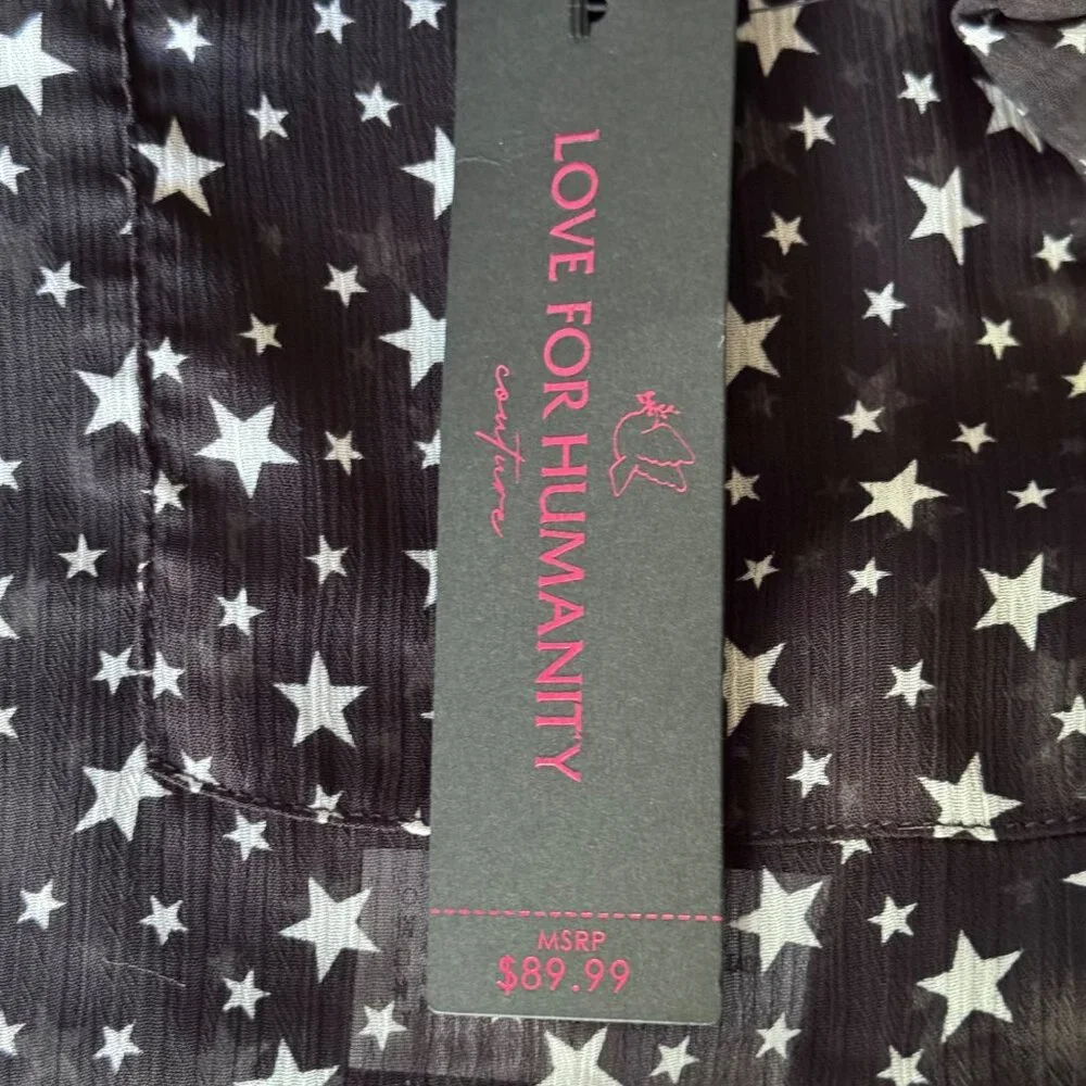Love for Humanity Couture Button Down Shirt sz Small Stars Black w/ White Stars - Picture 9 of 10